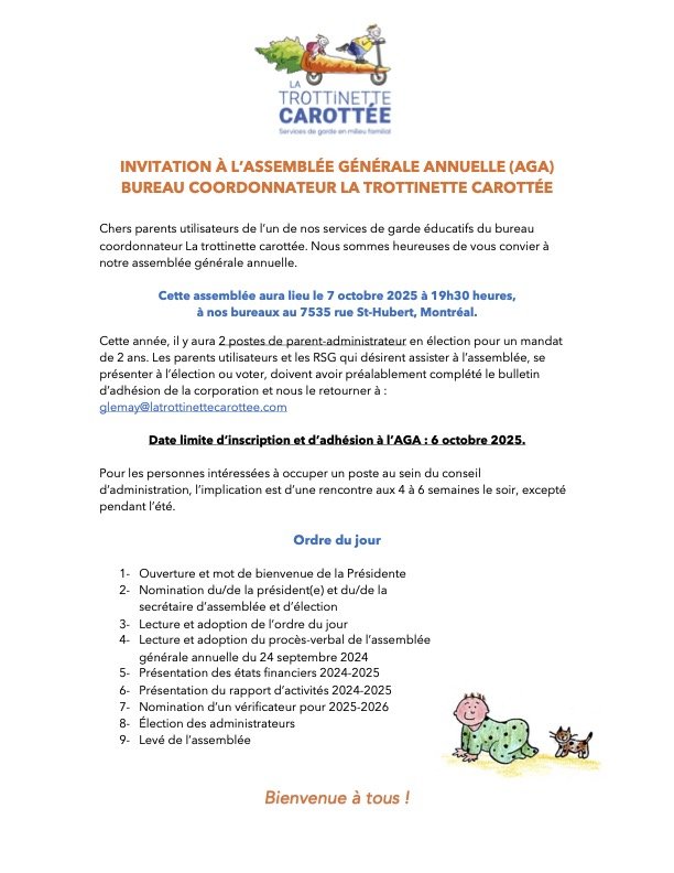 INVITATION AUX RSGE ET PARENTS UTILISATEURS DE NOS SERVICES DE GARDE EN MILIEU FAMILIAL